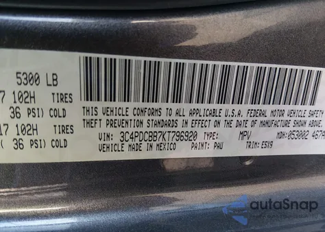 2019 Dodge Journey Se из США, поврежденный, VIN 3C4PDCBB7KT796920